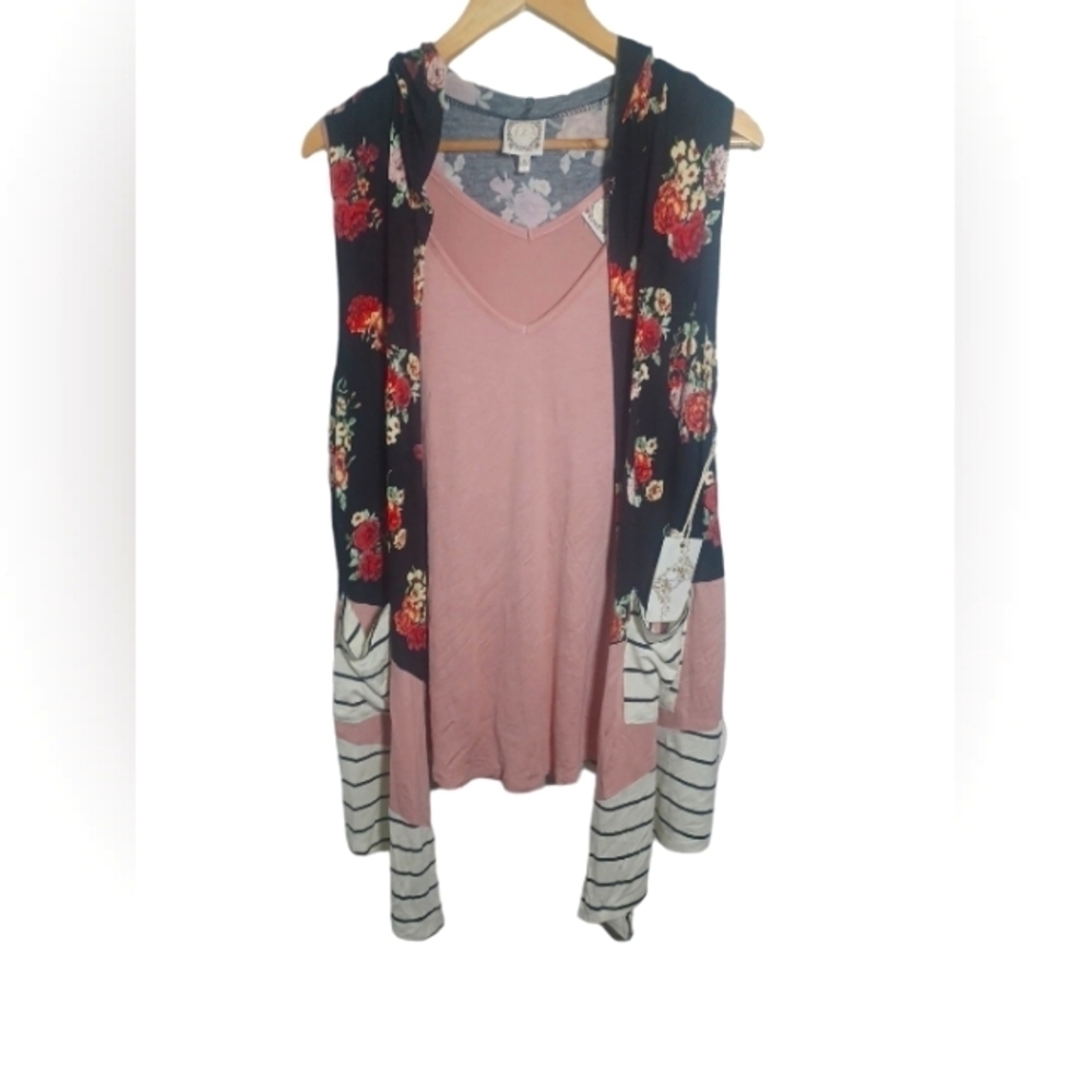 TRU SELF Cardigan with Tank Top